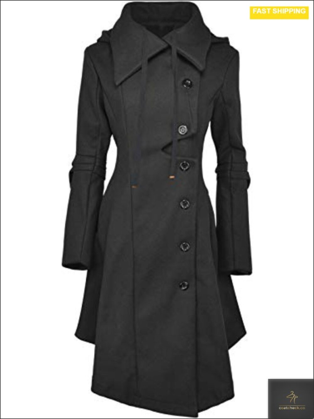 Long Trench Pea Coat for Women - Winter Trench Coat with Hood - Thick Polyester